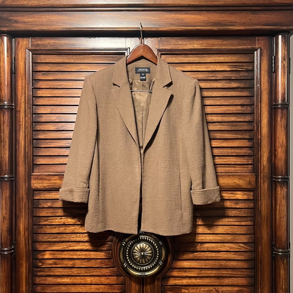 Vintage Jones New York Signature Brown Textured Cotton Blazer Jacket Women Sz 14